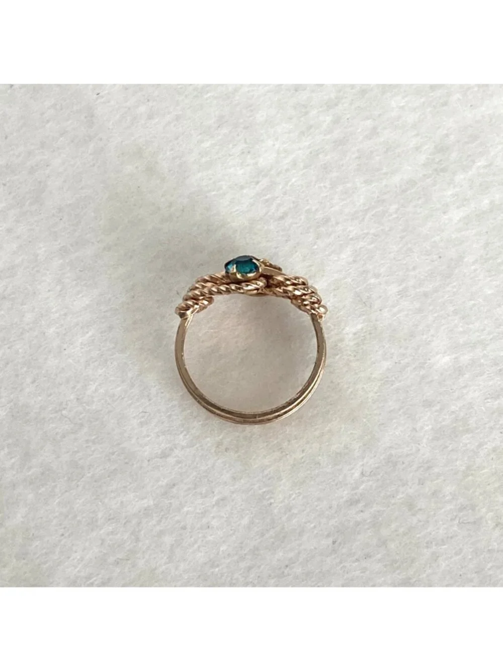 Brass Colored Wire wrapped Blue & Green Rhinestone Baby Ring Size <1